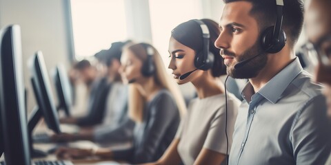 Customer Support: Responsive Representatives at Work in a Bustling Call Center