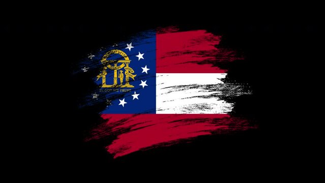 4K Paint Brush Georgia Flag with Alpha Channel. Waving Brushed Georgian Banner. Transparent Background Texture Fabric Pattern High Detail.