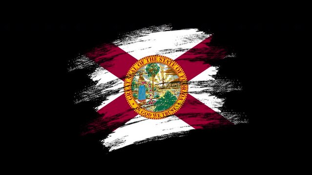 4K Paint Brush Florida Flag with Alpha Channel. Waving Brushed Floridan Banner. Transparent Background Texture Fabric Pattern High Detail.