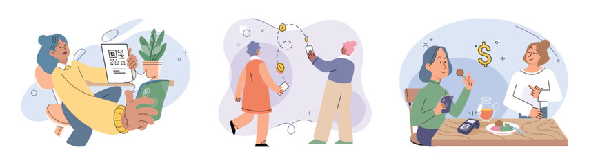 Cashless payment. Vector illustration. Touchless payment methods are especially useful in situations where hygiene is important Retailers are increasingly adopting contactless payment systems to cater