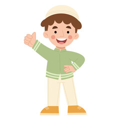 Illustration of muslim boy giving thumbs up