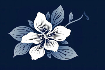 Obraz premium Dark blue background, white flower silhouette, vector, flat design AI Generated