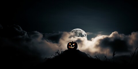 Halloween Night: Moon Resembles Jack-O'-Lantern Amidst Clouds, Casting Dramatic Nighttime Glow