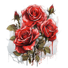 Watercolor red rose flowers T-shirt Design, roses intertwined with delicate strands, Generative Ai