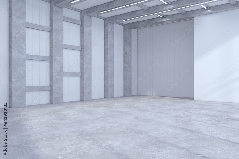 Aufkleber contemporary empty concrete office premises interior with mock up place on wall. 3d rendering.