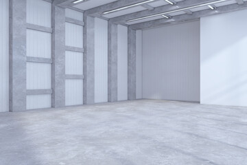 Contemporary empty concrete office premises interior with mock up place on wall. 3D Rendering.