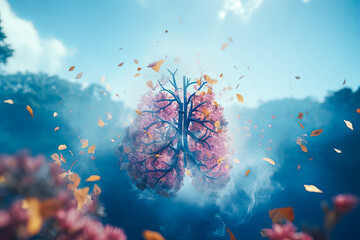 art illustration of colorful human lung with smoke. health , ecology concept