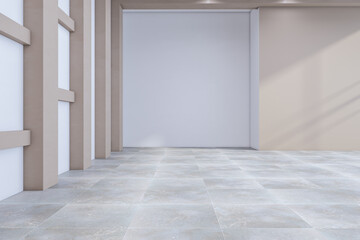 New empty concrete office premises interior with mock up place on wall. 3D Rendering.