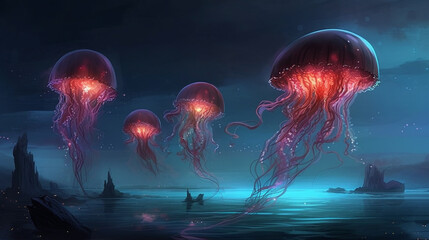 jellyfish in water HD 8K wallpaper Stock Photographic Image - obrazy, fototapety, plakaty