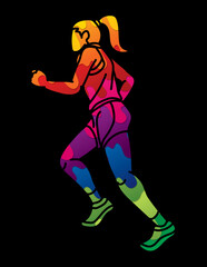 Fototapeta na wymiar A Woman Start Running Action Marathon Runner Cartoon Female Run Sport Graphic Vector