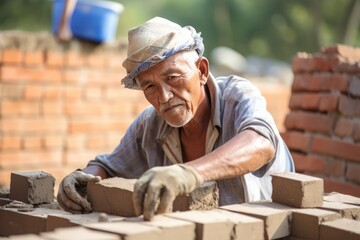 older bricklayer doing his work