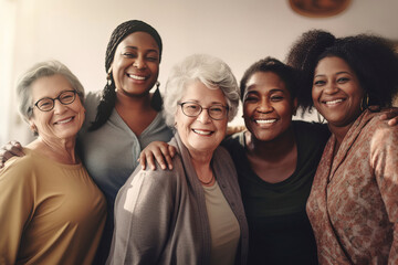 Fototapeta premium Portrait of happy diverse senior multiracial women standing together. 