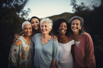 Obraz premium Portrait of smiling elderly multiracial diverse women standing together. 