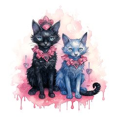 Halloween pastel watercolor black cat
