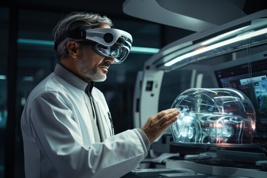 Doctor wearing virtual reality headset innovation of health care and Medical technology, Generate with Ai.