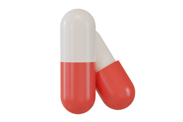 Medicine capsules red and blue colors isolated from the white background for graphic element. 3d render.