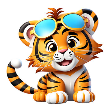 Tiger cartoon isolated on white, Animal clipart, Generative AI
