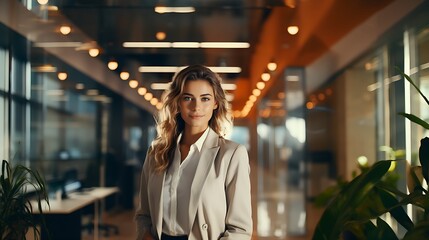 Successful business woman working in office smiling | Generative AI