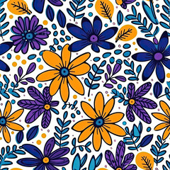 Doodle flower pattern, bright colors, vivid colors, simplistic, hand drawn AI Generated