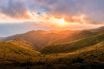 Beautiful sunset at the top of a mountain in Madeira island, Portugal