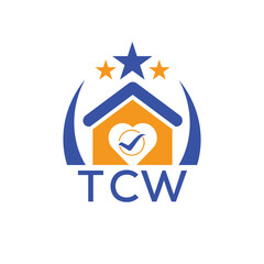TCW House logo Letter logo and star icon. Blue vector image on white background. KJG house Monogram home logo picture design and best business icon. 
