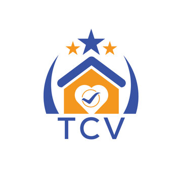 TCV House logo Letter logo and star icon. Blue vector image on white background. KJG house Monogram home logo picture design and best business icon. 
