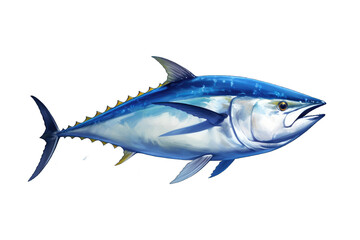 Isolated bluefin tuna swimming on cutout PNG transparent background