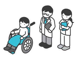 医療従事者と患者のアイソメアイコンのベクターイラスト素材