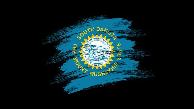 4K Paint Brush South Dakota Flag with Alpha Channel. Waving Brushed South Dakotan Banner. Transparent Background Texture Fabric Pattern High Detail.