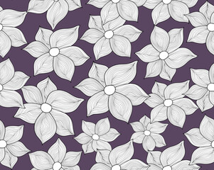 Floral decorative vector seamless pattern with hand drawn ornamental flowers with big petals