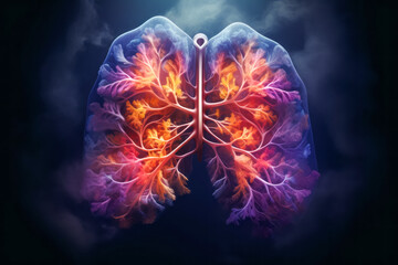 Fototapeta premium art illustration of colorful human lung with smoke. health , ecology concept