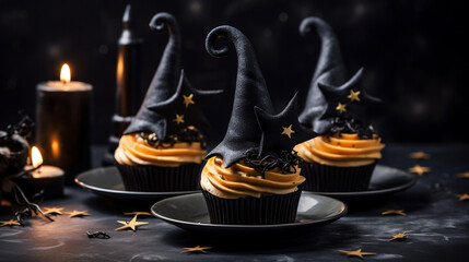 Witch hat cupcakes for halloween celebration