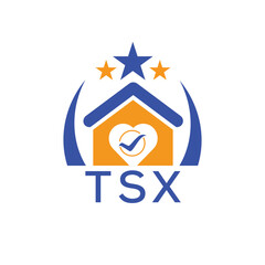 TSX House logo Letter logo and star icon. Blue vector image on white background. KJG house Monogram home logo picture design and best business icon. 
