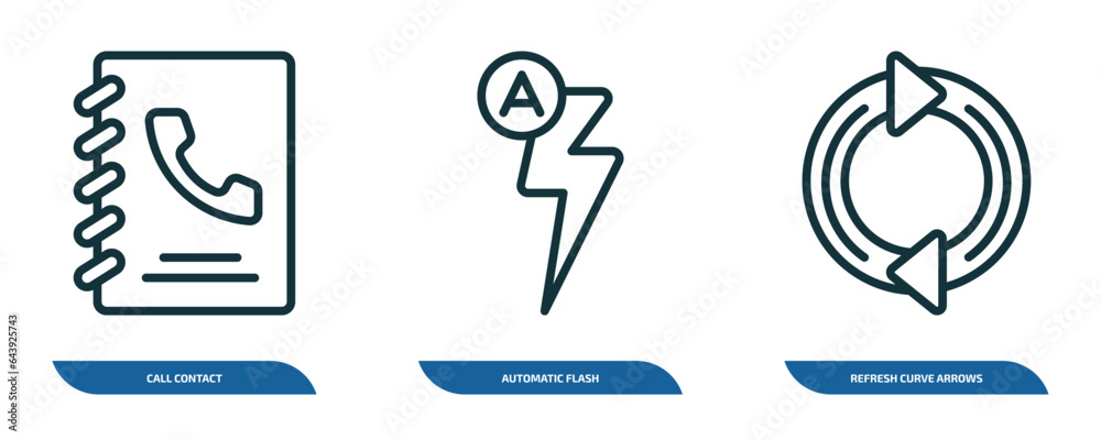 Poster set of 3 linear icons from ultimate glyphicons concept. outline icons such as call contact, automati