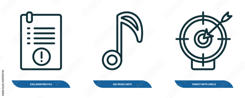 Poster set of 3 linear icons from ultimate glyphicons concept. outline icons such as exclamation file, big 