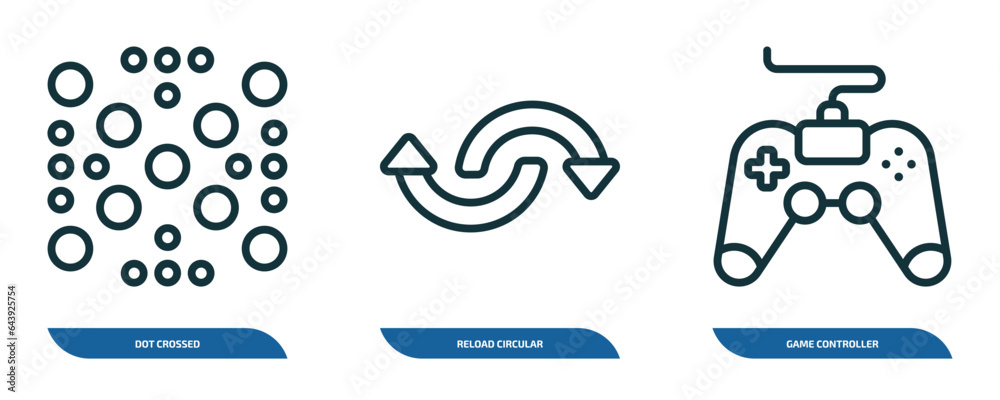 Poster set of 3 linear icons from ultimate glyphicons concept. outline icons such as dot crossed, reload ci