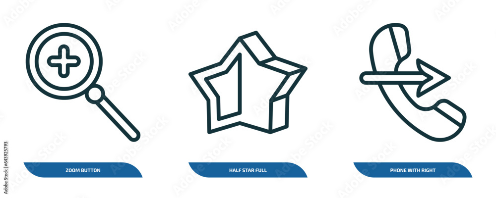 Wall mural set of 3 linear icons from ultimate glyphicons concept. outline icons such as zoom button, half star