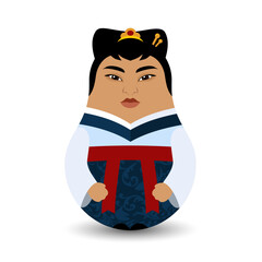 A girl of Asian origin. The girl in the traditional costume of the noble palace is the princess of China - Hanfu. Design tilting toy. Modern kawaii dolls for your business project. Flat vector.