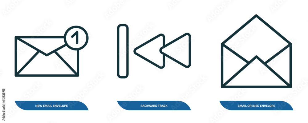 Poster set of 3 linear icons from user interface concept. outline icons such as new email envelope, backwar