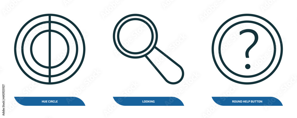 Poster set of 3 linear icons from user interface concept. outline icons such as hue circle, looking, round 