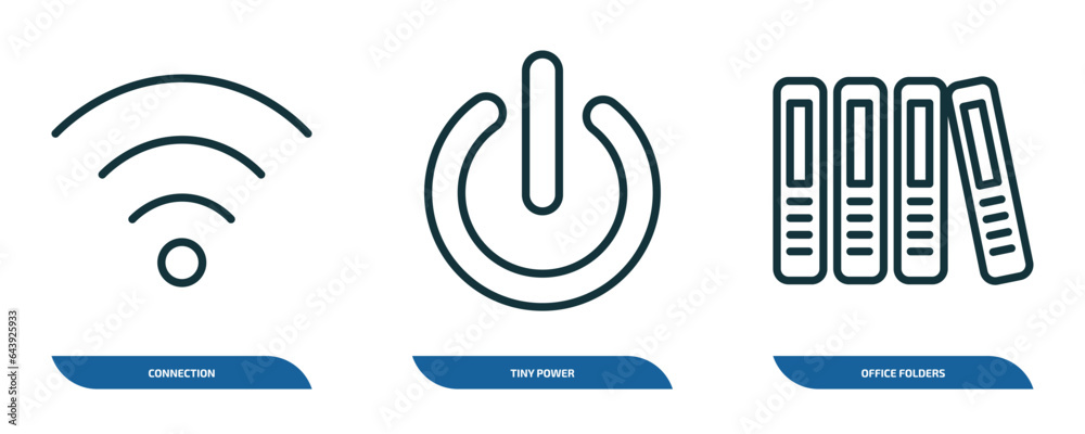 Poster set of 3 linear icons from user interface concept. outline icons such as connection, tiny power, off
