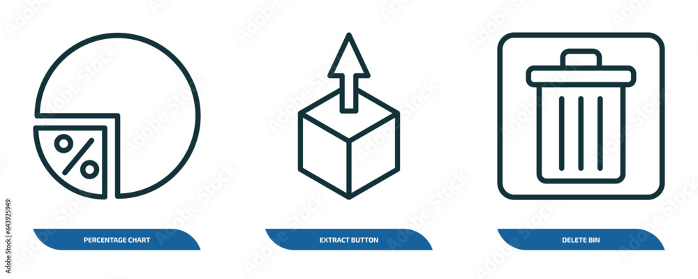 Poster set of 3 linear icons from user interface concept. outline icons such as percentage chart, extract b