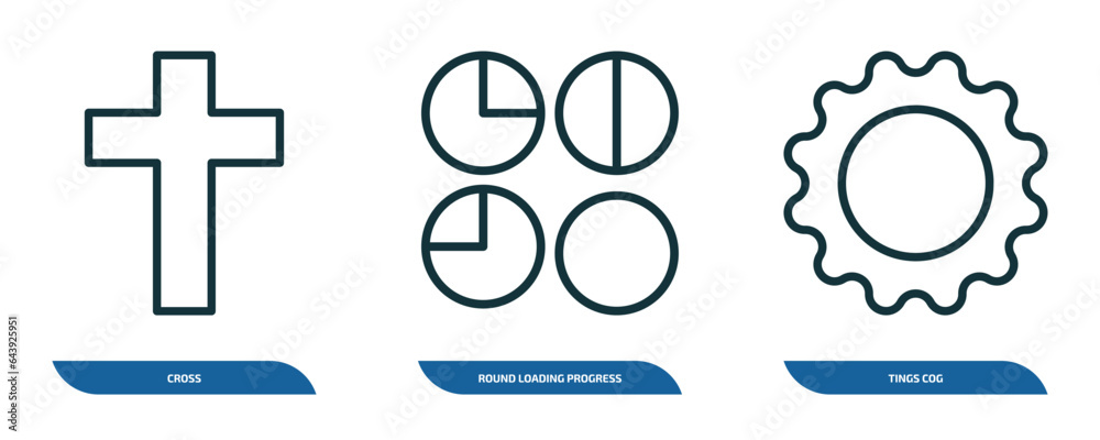 Poster set of 3 linear icons from user interface concept. outline icons such as cross, round loading progre