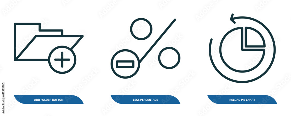 Poster set of 3 linear icons from user interface concept. outline icons such as add folder button, less per