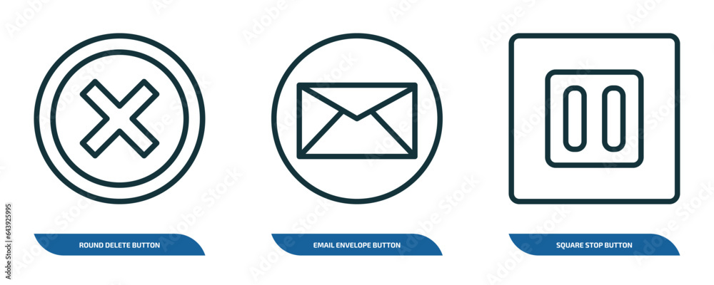 Poster set of 3 linear icons from user interface concept. outline icons such as round delete button, email 