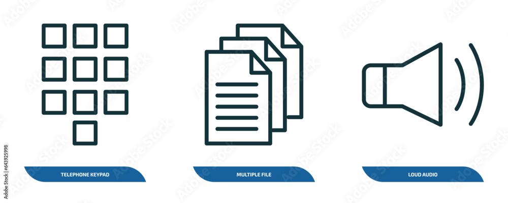 Poster set of 3 linear icons from user interface concept. outline icons such as telephone keypad, multiple 