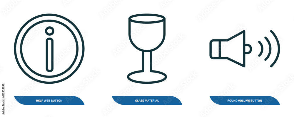 Poster set of 3 linear icons from user interface concept. outline icons such as help web button, glass mate