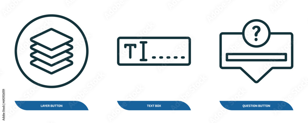 Poster set of 3 linear icons from user interface concept. outline icons such as layer button, text box, que