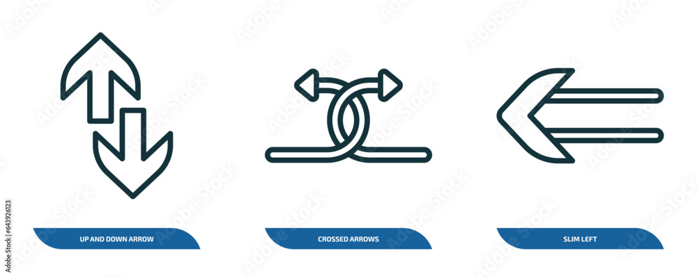 Poster set of 3 linear icons from user interface concept. outline icons such as up and down arrow, crossed 