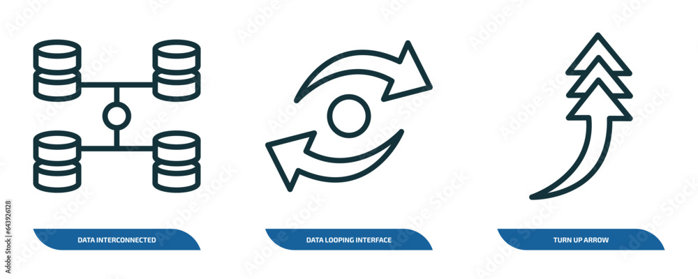 Poster set of 3 linear icons from user interface concept. outline icons such as data interconnected, data l